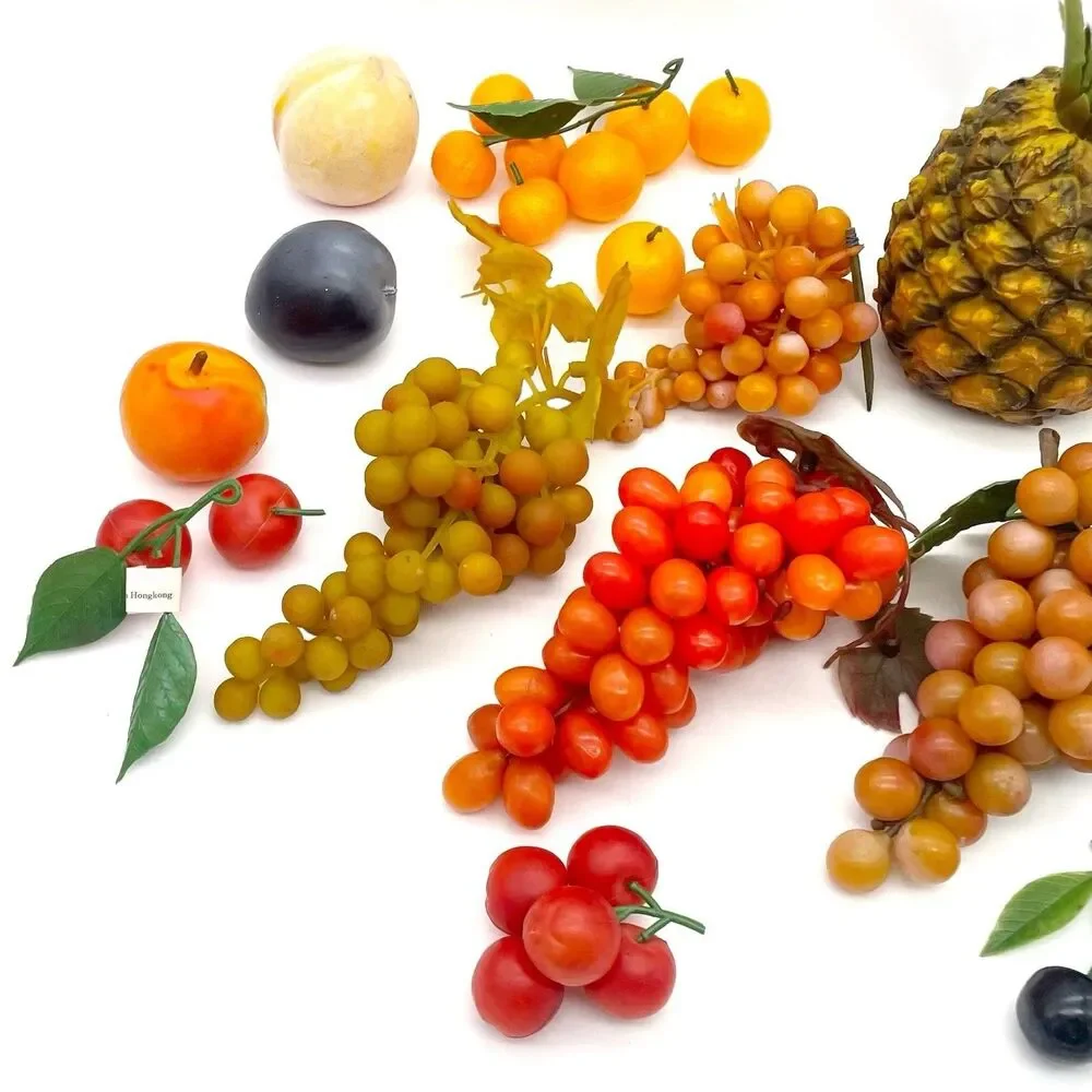 Vintage Faux Fruit Lot Grape Clusters Pineapple Lemons Midcentury Cornucopia Set